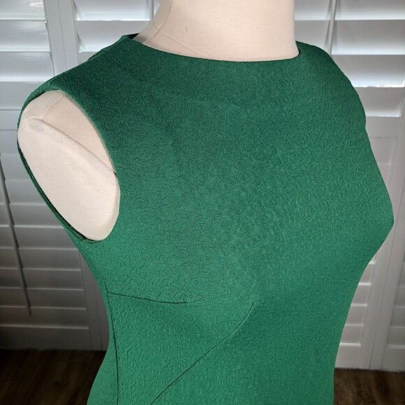 Vtg 70s Handmade Green Day Dress Large Sheath Sleeveless Wiggle Polyester Knee - Picture 6 of 12